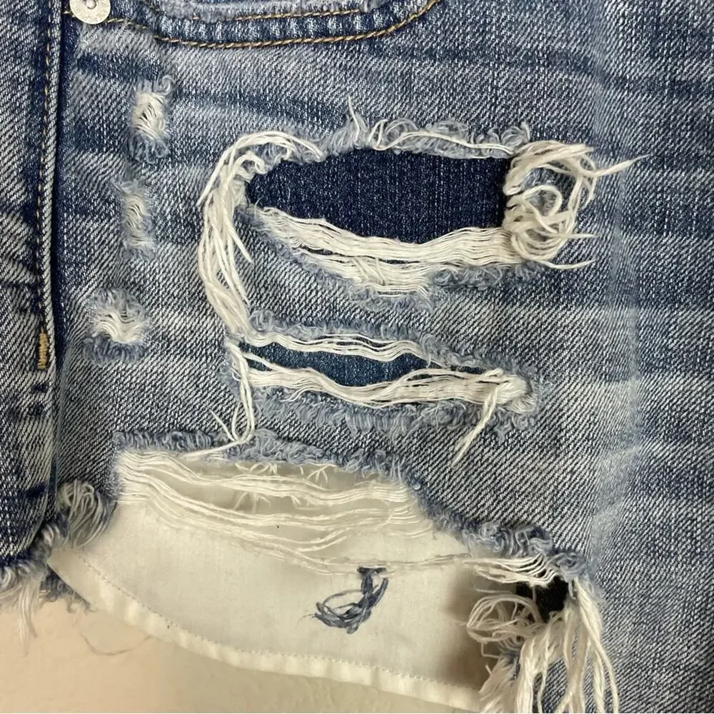 American Eagle Blue Denim Vintage Hi-rise Festival  Button Fly Shorts 6